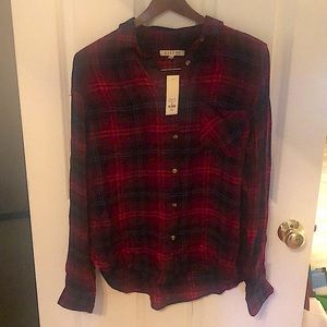 NWT Francesca’s Plaid Button Up